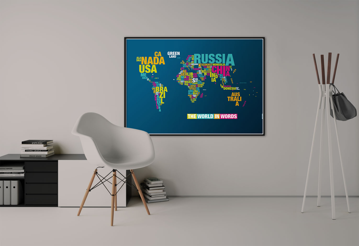 Typomap Poster Worldmap Dark Dekorated