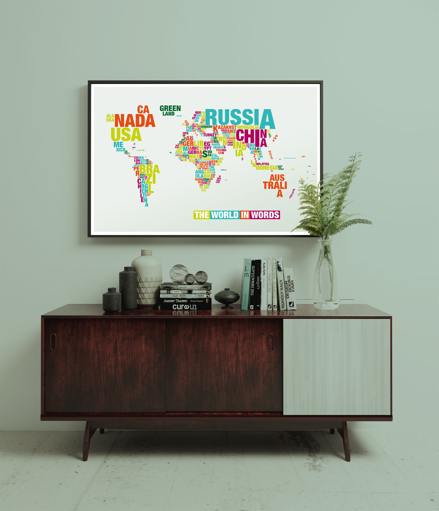 Typomap Poster Worldmap Light Dekorated